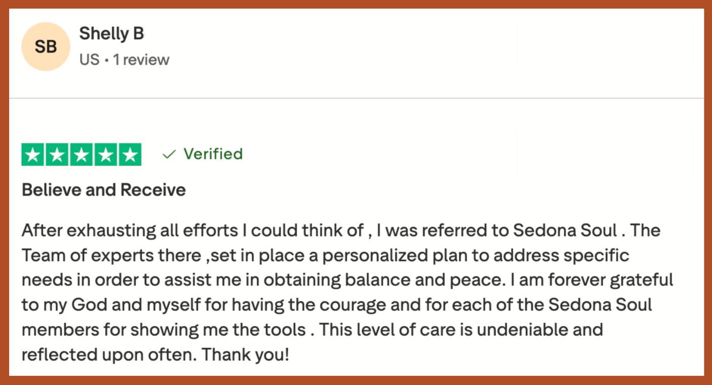 Shelley says, "After exhausting all efforts I could think of, my Sedona Soul Adventure gave me balance and peace."